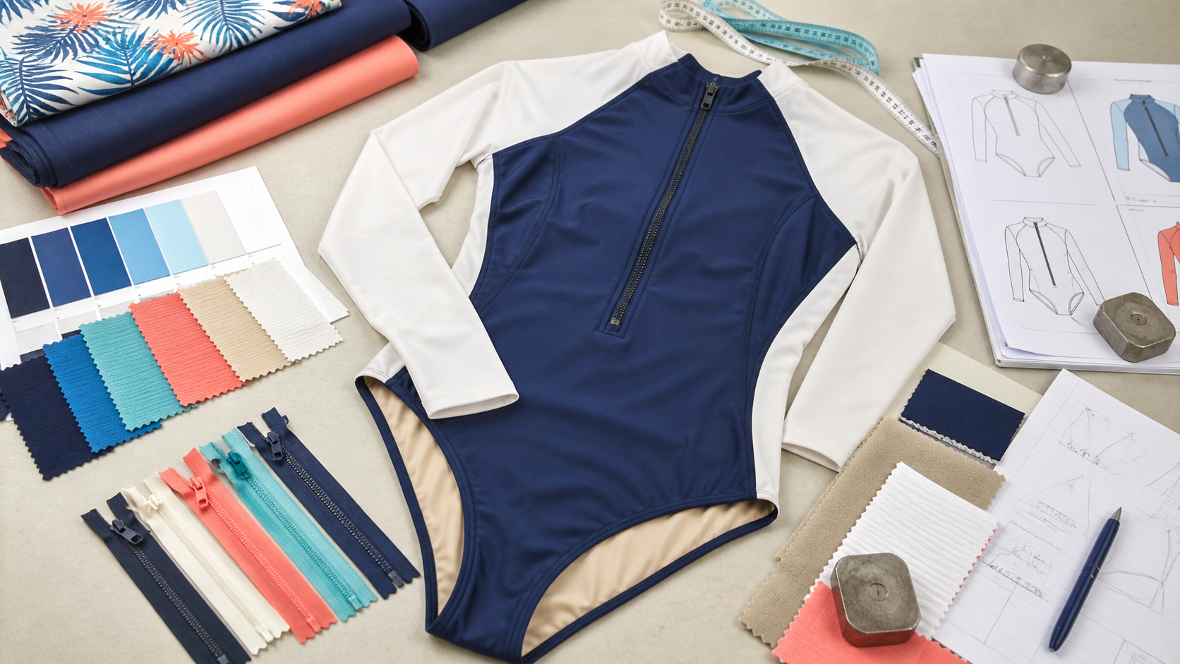 Zip-Front One-Piece Swimwear Spec Brief